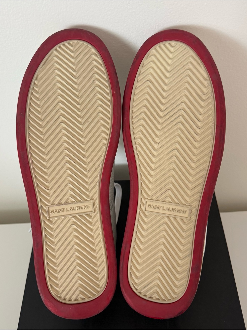 Saint Laurent White & Red Leather Sneakers Size 44 - Picture 6 of 6
